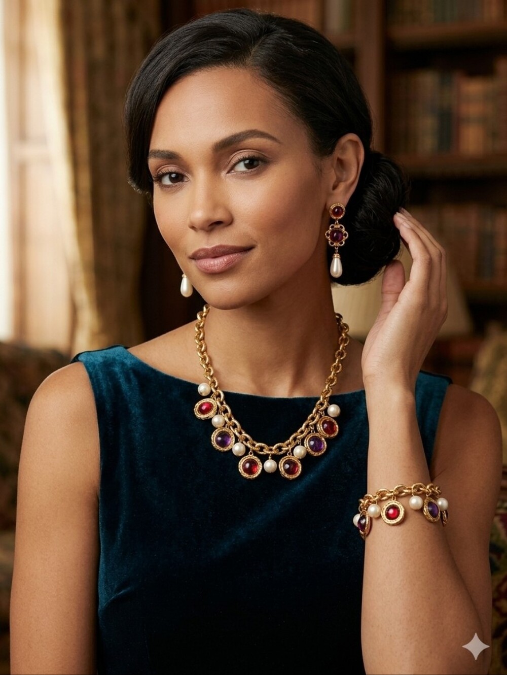 Vintage Byzantine Style Jewelry Set Royal Core Renaissance Statement Necklace